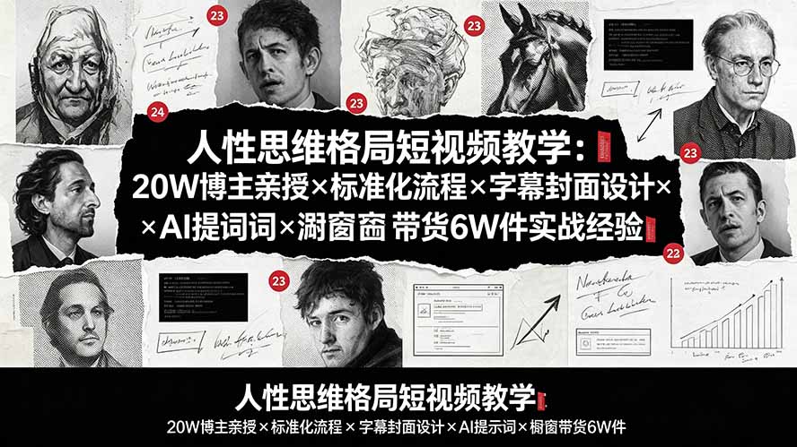 人性思维格局短视频教学：20W博主亲授×标准化流程×字幕封面设计×AI提示词×橱窗带货6W件实战经验|副业联盟