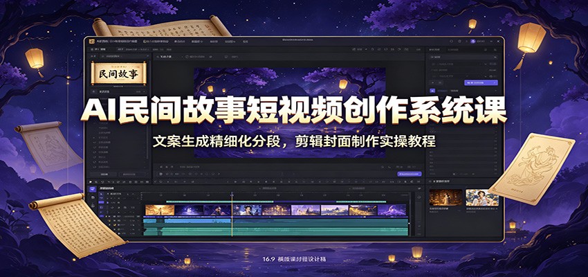 AI民间故事短视频创作系统课：文案生成精细化分段，剪辑封面制作实操教程|副业联盟