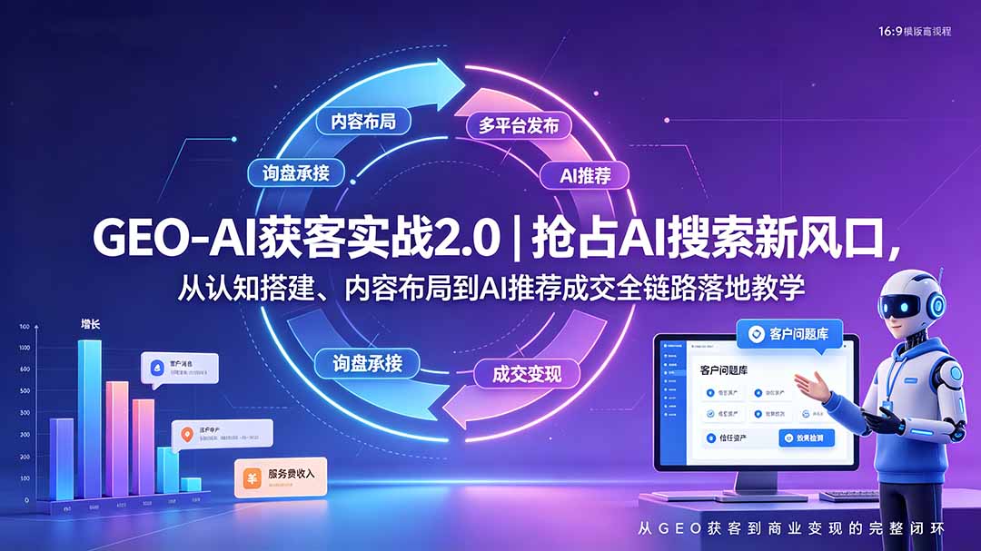 GEO-AI获客实战|抢占AI搜索新风口,从认知搭建、内容布局到AI推荐成交全链路落地教学|副业联盟