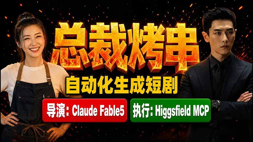 《总裁烤串》真人短剧全自动诞生！Claude Fable5 当导演，Higgsfield MCP 执行！|副业联盟