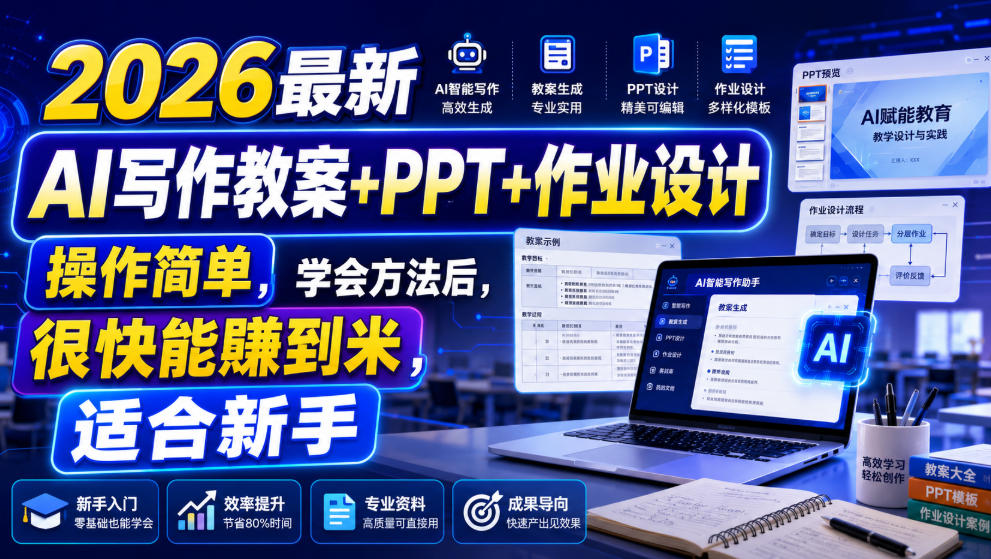 2026最新AI写作教案+PPT+作业设计，操作简单，学会方法后，很快能賺到米，适合新手|副业联盟