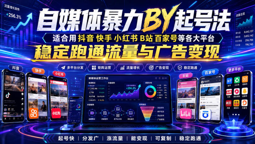自媒体暴力搬运起号法，适合用抖音快手小红书B站百家号等各大平台，稳定跑通流量与广告变现|副业联盟
