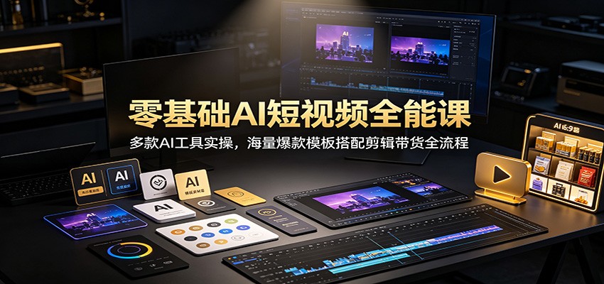 零基础AI短视频全能课:多款AI工具实操,海量爆款模板搭配剪辑带货全流程|副业联盟