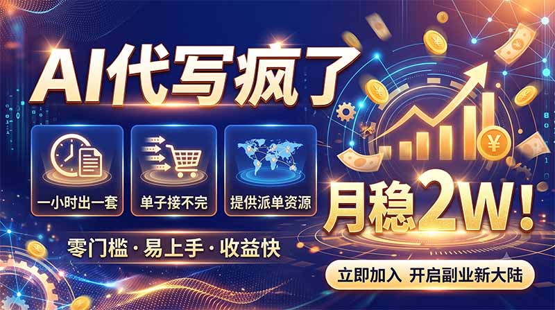 2026捡钱副业：AI写稿一单5张，免费派单群，0门槛直接干|副业联盟