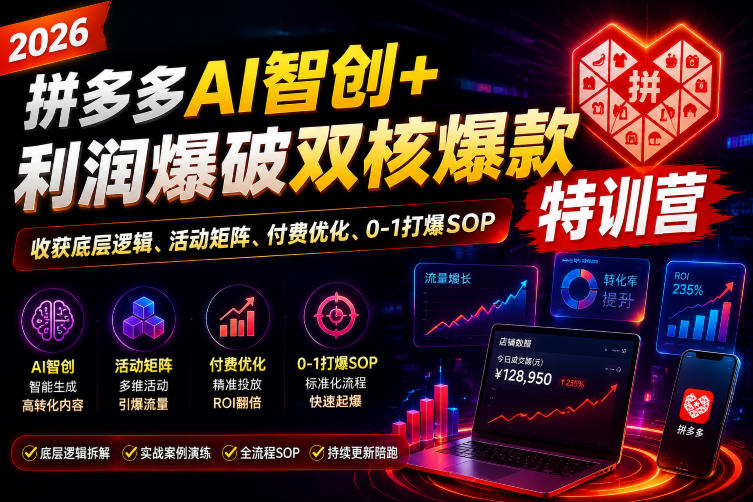2026拼多多AI智创+利润爆破双核爆款特训营,收获底层逻辑、活动矩阵、付费优化、0-1打爆SOP(更新0810)|副业联盟