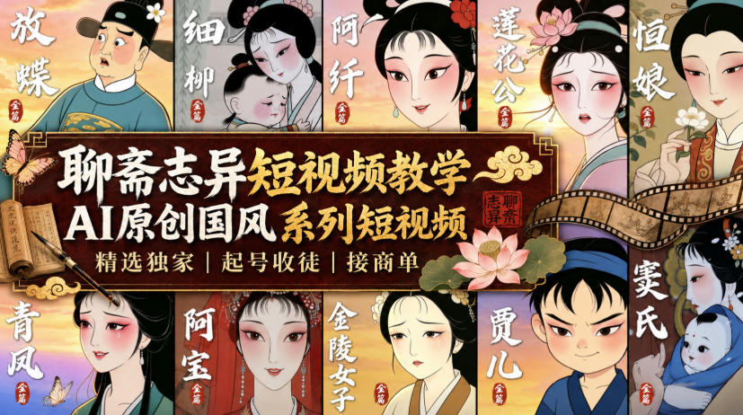 聊斋志异短视频教学,AI原创国风系列短视频,精选独家丨起号收徒丨接商单|副业联盟