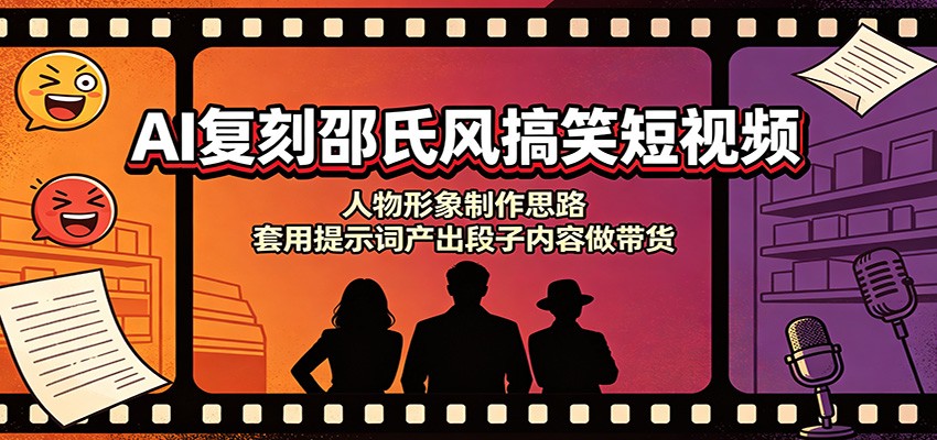 AI复刻邵氏风搞笑短视频：人物形象制作思路，套用提示词产出段子内容做带货 - 副业联盟|副业联盟