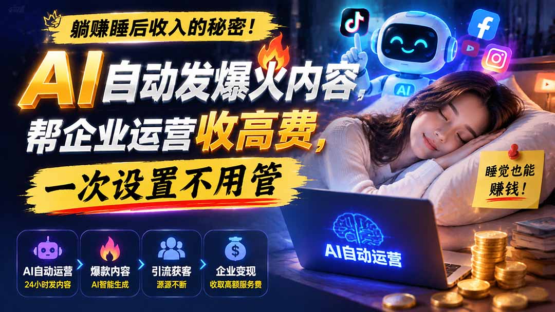 躺赚睡后收入的秘密!AI 自动发爆火内容,帮企业运营收高费,一次设置不用管【原创双语字幕】|副业联盟