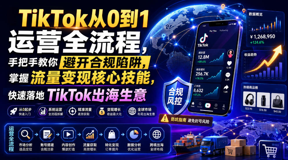 TikTok从0到1运营全流程,手把手教你避开合规陷阱,掌握流量变现核心技能,快速落地TikTok出海生意(更新8月)|副业联盟