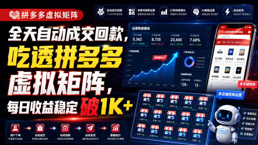 全天自动成交回款,吃透拼多多虚拟矩阵,每日收益稳定破1K+【揭秘】|副业联盟