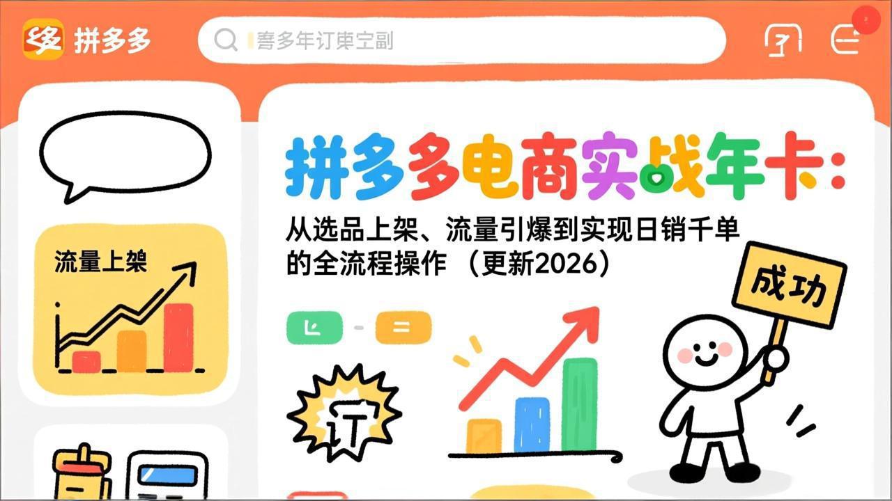 拼多多电商实战年卡:从选品上架、流量引爆到实现日销千单的全流程操作(更新2026年8月|副业联盟