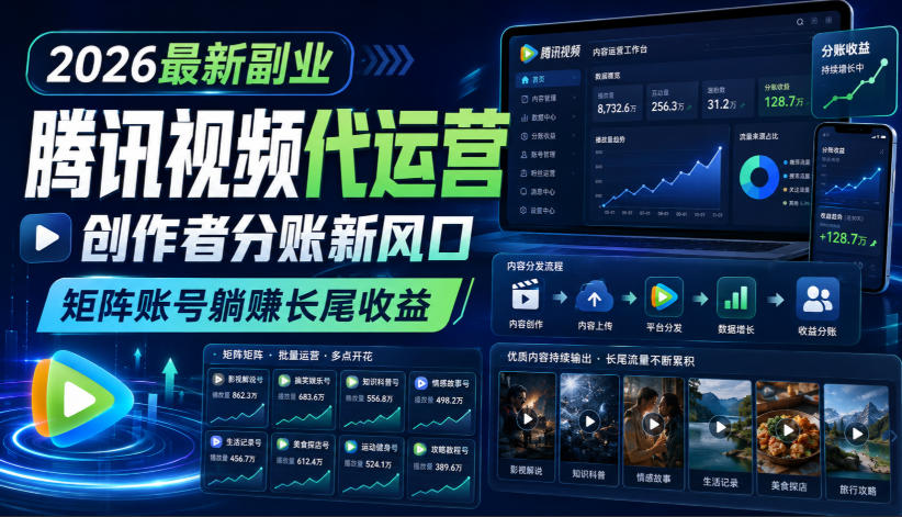 2026最新副业之腾讯视频代运营:创作者分账新风口,矩阵账号躺賺长尾收益【揭秘】|副业联盟
