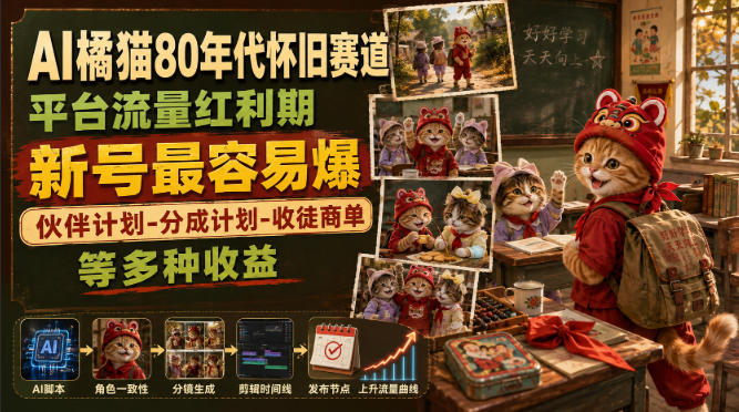AI橘猫80年代怀旧赛道，平台流量红利期，新号最容易爆，伙伴计划-分成计划-收徒商单等多种收益 - 副业联盟|副业联盟