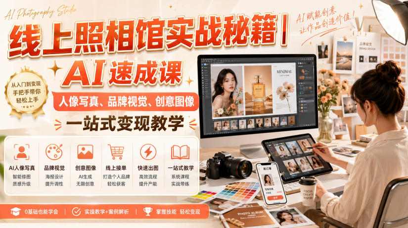 线上照相馆实战秘籍|AI速成课,人像写真、品牌视觉、创意图像一站式变现教学|副业联盟