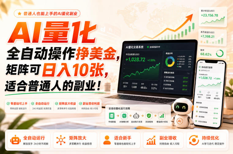AI量化全自动操作挣美金，矩阵可日入10张，适合普通人的副业！【揭秘】|副业联盟