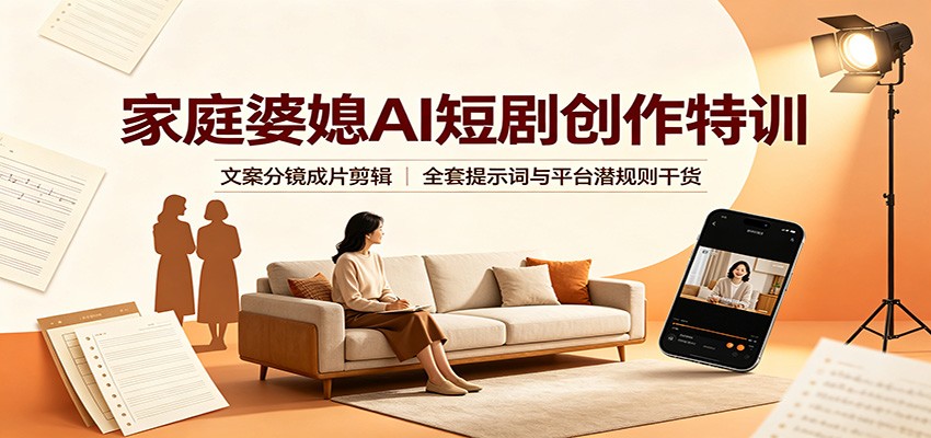 家庭婆媳AI短剧创作特训：文案分镜成片剪辑，全套提示词与平台潜规则干货|副业联盟