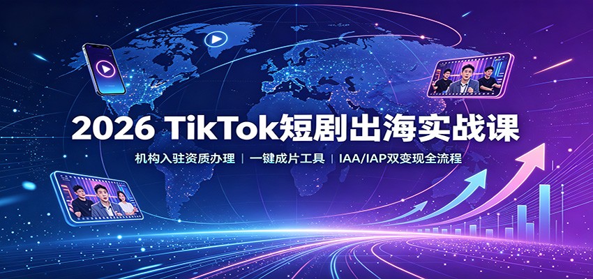 2026 TikTok短剧出海实战课：机构入驻资质办理，一键成片工具，IAA/IAP双变现全流程|副业联盟