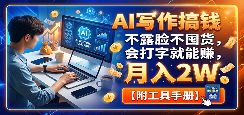 AI写作搞钱:不露脸不囤货,会打字就能赚,月入2W【附工具手册】 - 副业联盟|副业联盟