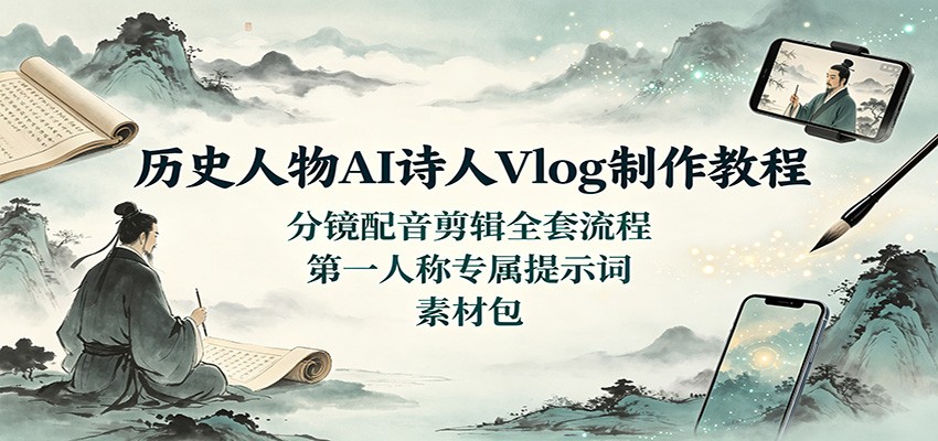 历史人物AI诗人Vlog制作教程：分镜配音剪辑全套流程，第一人称专属提示词素材包 - 副业联盟|副业联盟