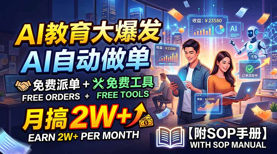 AI教育大爆发,AI自动做单,免费派单+免费工具,月搞2W+【附SOP手册】|副业联盟