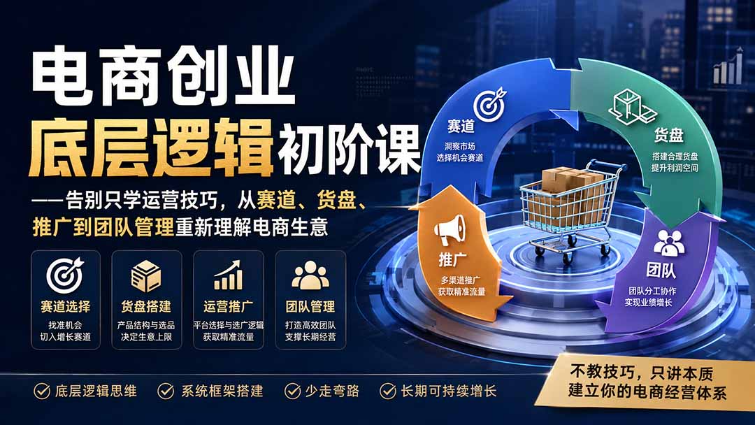 电商创业底层逻辑初阶课——告别只学运营技巧，从赛道、货盘、推广到团队管理重新理解电商生意 - 副业联盟|副业联盟