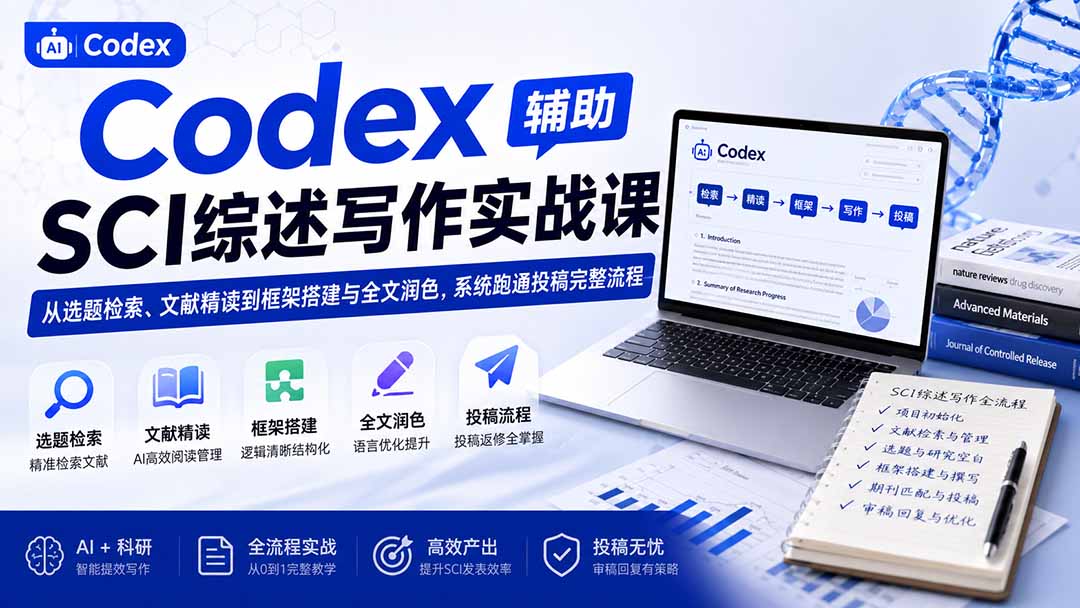 Codex辅助SCI综述写作实战课——从选题检索、文献精读到框架搭建与全文润色,系统跑通投稿完整流程|副业联盟