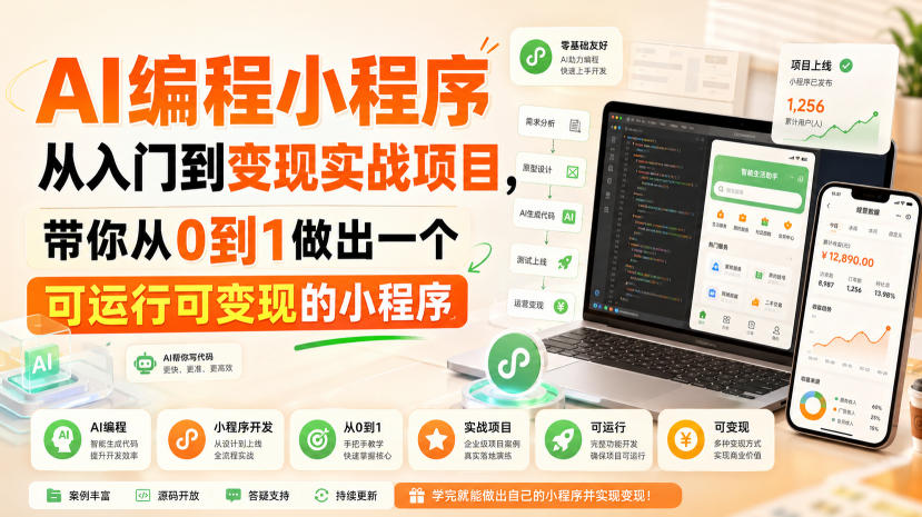 AI编程小程序从入门到变现实战项目,带你从0到1做出一个可运行可变现的小程序|副业联盟