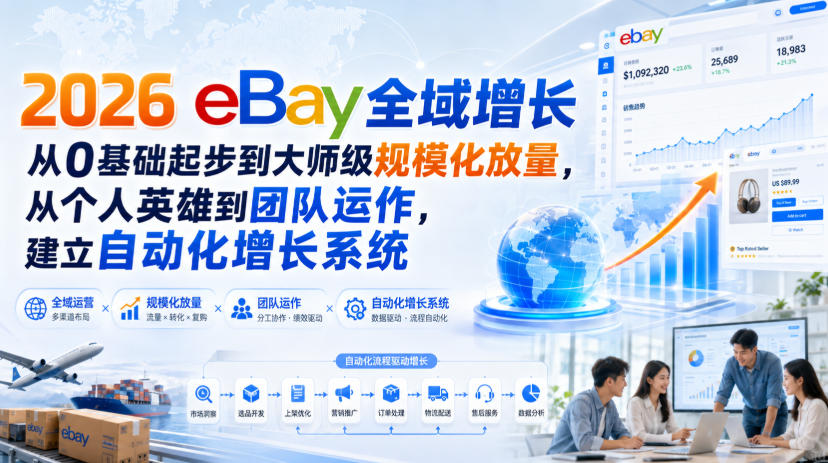 2026 eBay全域增长，从0基础起步到大师级规模化放量，从个人英雄到团队运作，建立自动化增长系统|副业联盟
