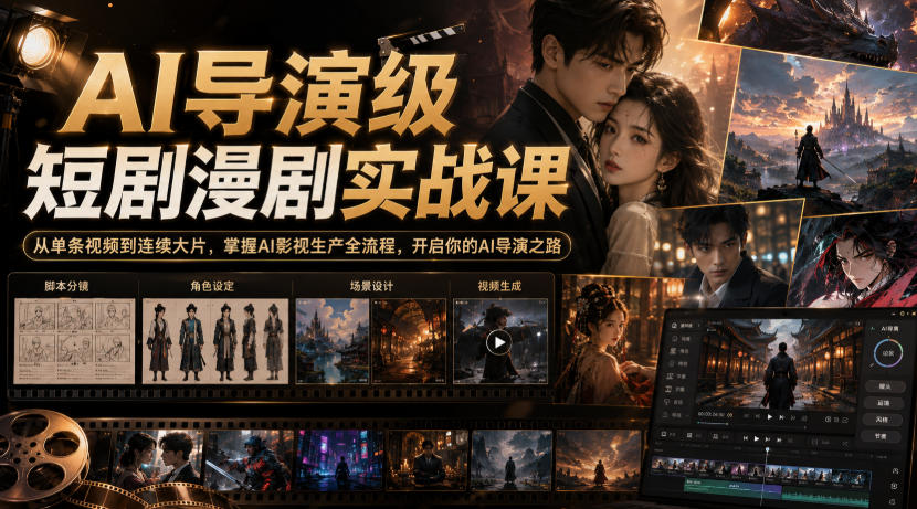 AI导演级短剧漫剧实战课，从单条视频到连续大片，掌握AI影视生产全流程，开启你的AI导演之路!|副业联盟