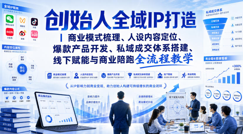 创始人全域IP打造｜商业模式梳理、人设内容定位、爆款产品开发、私域成交体系搭建、线下赋能与商业陪跑全流程教学|副业联盟