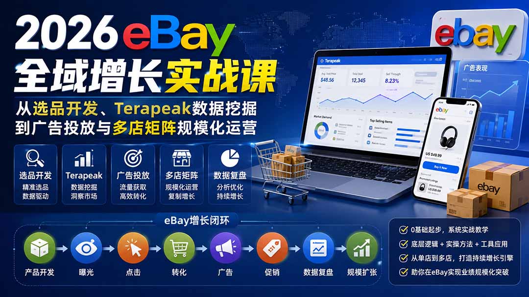 2026-Vincent eBay全域增长实战课-无水印：从选品开发、Terapeak数据挖掘到广告投放与多店矩阵规模化运营|副业联盟