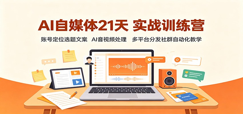 AI自媒体21天实战训练营：账号定位选题文案，AI音视频处理，多平台分发社群自动化教学 - 副业联盟|副业联盟