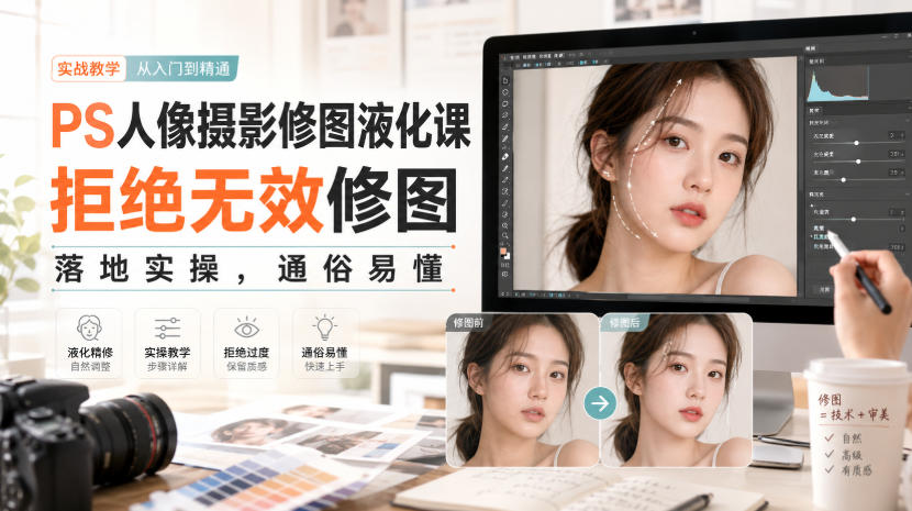 PS人像摄影修图液化课,拒绝无效修图,落地实操,通俗易懂|副业联盟