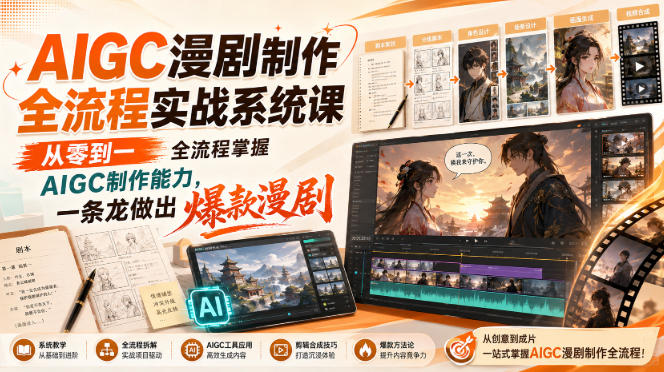 AIGC漫剧制作全流程实战系统课,从零到一全流程掌握AIGC制作能力,一条龙做出爆款漫剧|副业联盟
