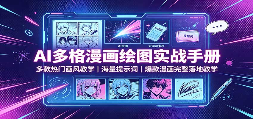 AI多格漫画绘图实战手册:多款热门画风教学,海量提示词,爆款漫画完整落地教学 - 副业联盟|副业联盟