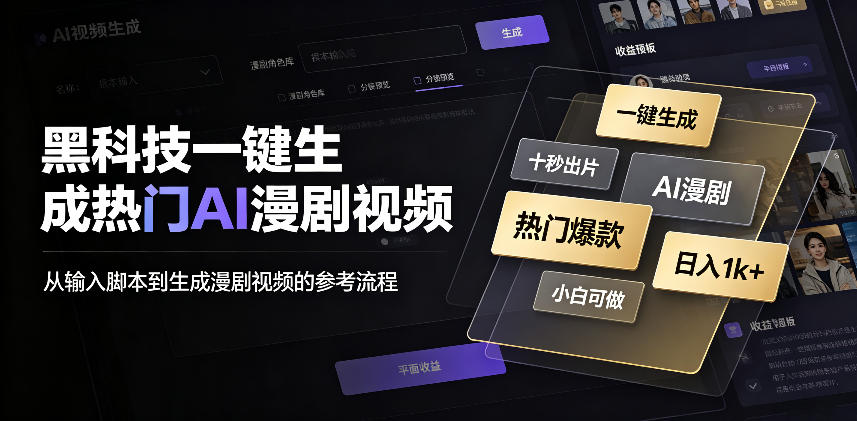 黑科技一键生成热门AI漫剧视频,十秒钟即可搞定,小白也能日入1k+【揭秘】|副业联盟