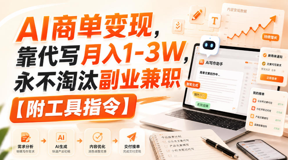 AI商单变现,靠代写月入1-3W,永不淘汰副业兼职【附工具指令】【揭秘】|副业联盟