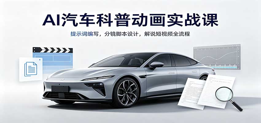 AI汽车科普动画实战课：提示词编写，分镜脚本设计，解说短视频全流程|副业联盟