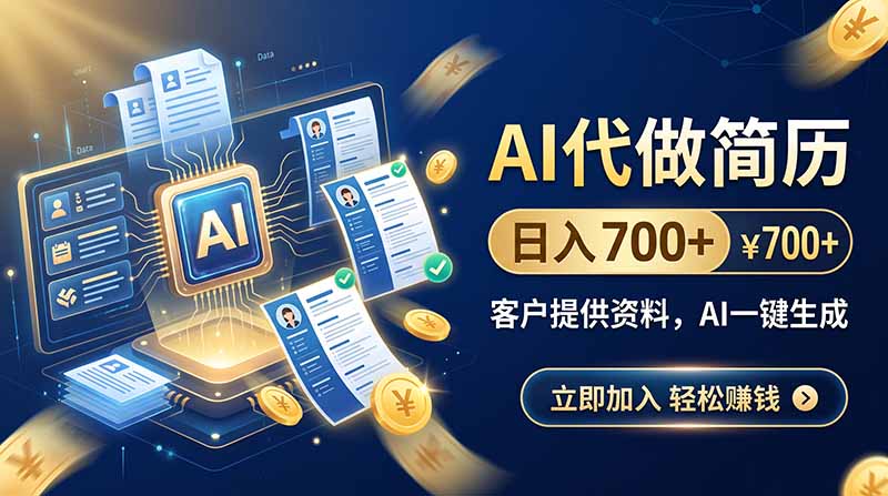 AI代做简历，日入700+，客户提供资料，AI一键生成 - 副业联盟|副业联盟