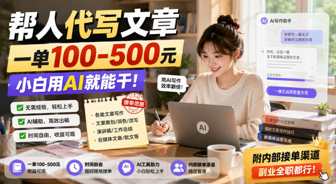 帮人代写文章,一单100-500,小白用AI就能干,附内部接单渠道,副业全职都行【揭秘】|副业联盟