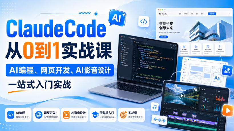 Claude Code从0到1实战课，AI编程、网页开发、AI影音设计一站式入门实战(更新) - 副业联盟|副业联盟