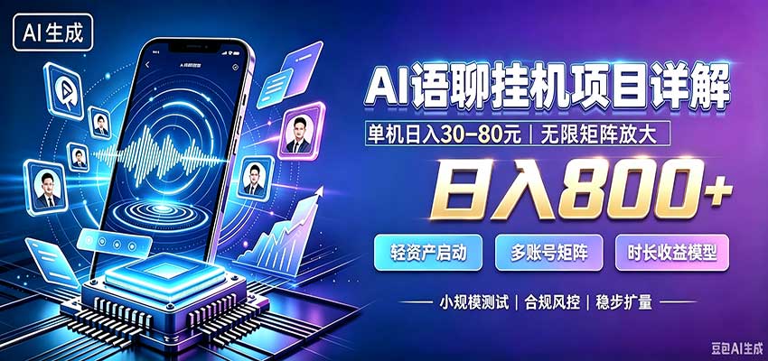 AI语聊挂机,日入800+,适用个人副业,工作室矩阵操作|副业联盟