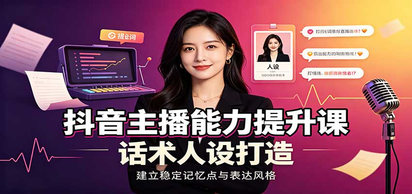 抖音主播能力提升课:账号底层逻辑,直播间搭建调试,话术人设打造全套教学|副业联盟