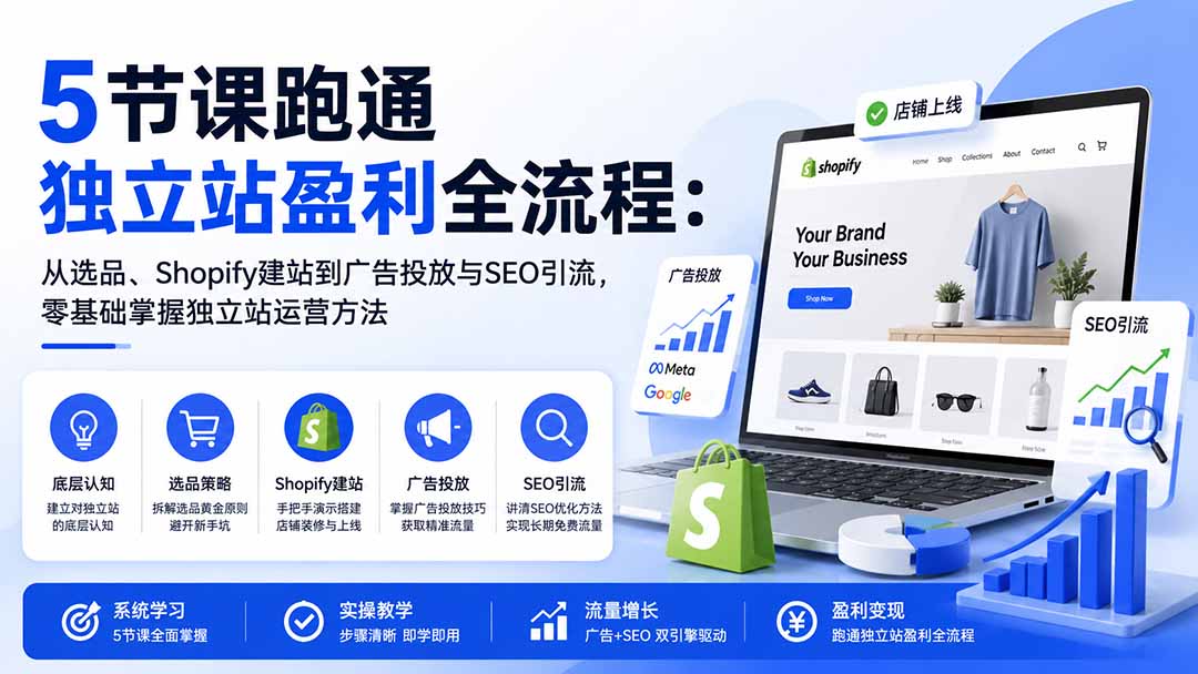 图片[1]|5节课跑通独立站盈利全流程：从选品、Shopify建站到广告投放与SEO引流，零基础掌握独立站运营方法 - 副业联盟|副业联盟