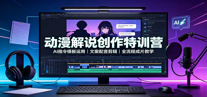 动漫解说创作特训营:AI指令模板运用,文案配音剪辑,全流程成片教学|副业联盟