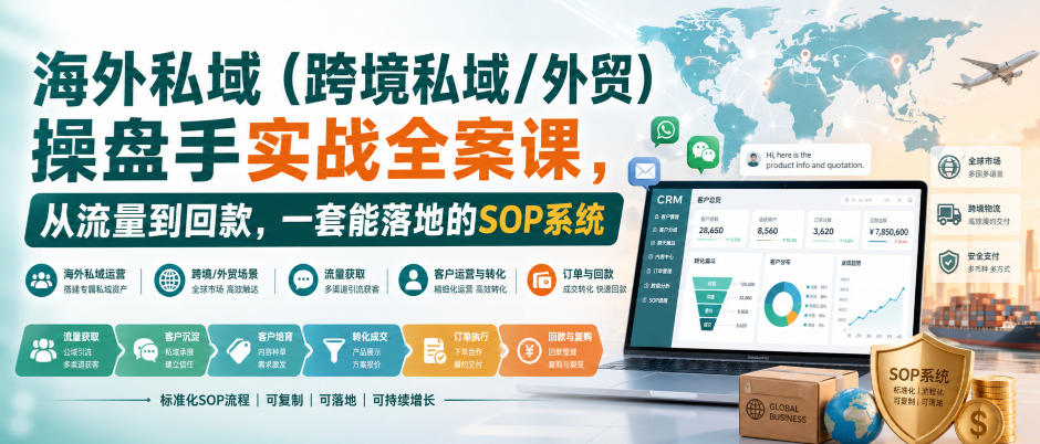 海外私域(跨境私域/外贸)操盘手实战全案课,从流量到回款,一套能落地的SOP系统|副业联盟