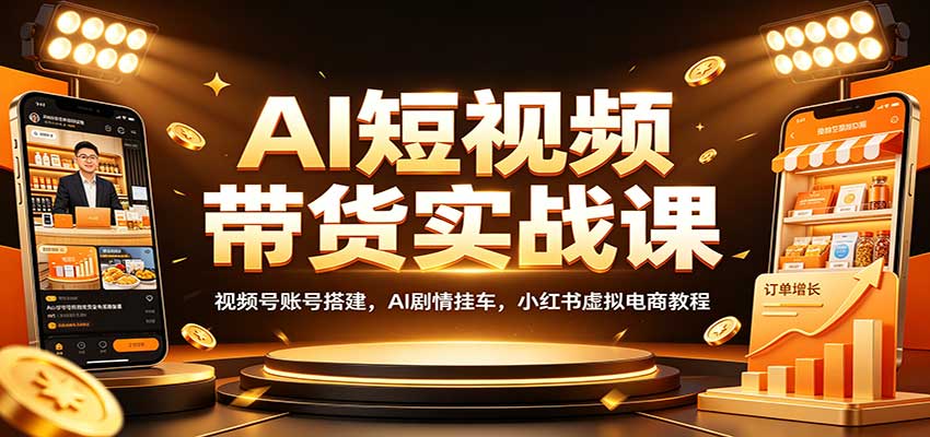 AI短视频带货实战课：视频号账号搭建，AI剧情挂车，小红书虚拟电商教程|副业联盟
