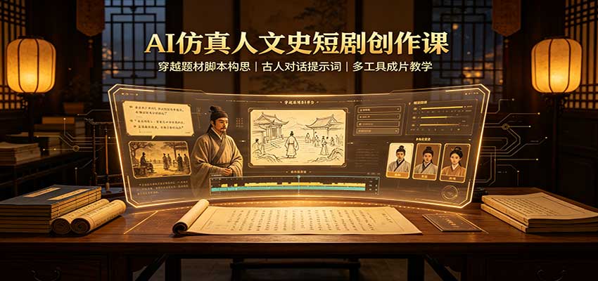 AI仿真人文史短剧创作课:穿越题材脚本构思,古人对话提示词,多工具成片教学|副业联盟