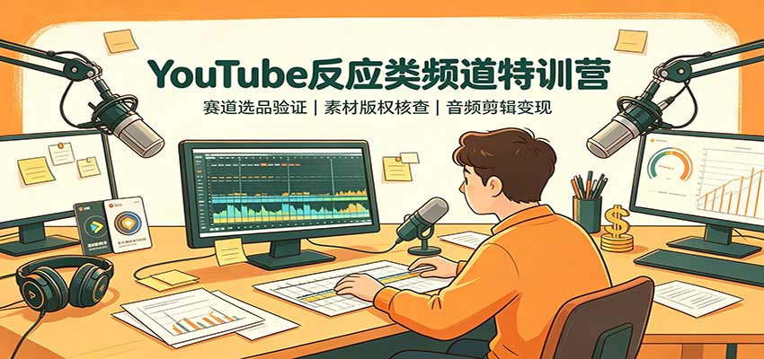YouTube反应类频道特训营:赛道选品验证,素材版权核查,音频剪辑变现|副业联盟