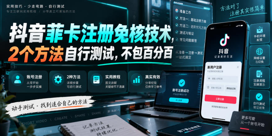 抖音菲卡注册免核技术,2个方法自行测试,不包百分百|副业联盟